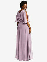 Rear View Thumbnail - Suede Rose V-Neck Split Sleeve Blouson Bodice Maxi Dress
