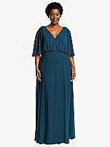 Front View Thumbnail - Atlantic Blue V-Neck Split Sleeve Blouson Bodice Maxi Dress