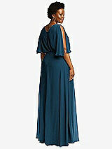 Rear View Thumbnail - Atlantic Blue V-Neck Split Sleeve Blouson Bodice Maxi Dress
