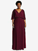 Front View Thumbnail - Cabernet V-Neck Split Sleeve Blouson Bodice Maxi Dress