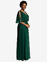 Side View Thumbnail - Hunter Green V-Neck Split Sleeve Blouson Bodice Maxi Dress