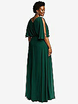 Rear View Thumbnail - Hunter Green V-Neck Split Sleeve Blouson Bodice Maxi Dress