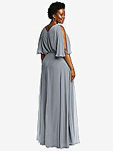 Rear View Thumbnail - Platinum V-Neck Split Sleeve Blouson Bodice Maxi Dress
