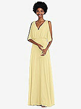 Alt View 1 Thumbnail - Pale Yellow V-Neck Split Sleeve Blouson Bodice Maxi Dress