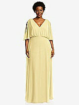 Front View Thumbnail - Pale Yellow V-Neck Split Sleeve Blouson Bodice Maxi Dress