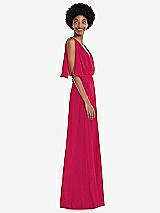 Alt View 2 Thumbnail - Vivid Pink V-Neck Split Sleeve Blouson Bodice Maxi Dress