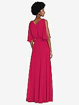 Alt View 3 Thumbnail - Vivid Pink V-Neck Split Sleeve Blouson Bodice Maxi Dress
