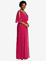 Side View Thumbnail - Vivid Pink V-Neck Split Sleeve Blouson Bodice Maxi Dress