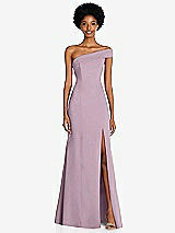 Front View Thumbnail - Suede Rose Asymmetrical Off-the-Shoulder Cuff Trumpet Gown With Front Slit
