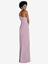 Rear View Thumbnail - Suede Rose Asymmetrical Off-the-Shoulder Cuff Trumpet Gown With Front Slit