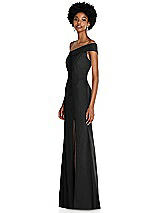 Side View Thumbnail - Black Asymmetrical Off-the-Shoulder Cuff Trumpet Gown With Front Slit