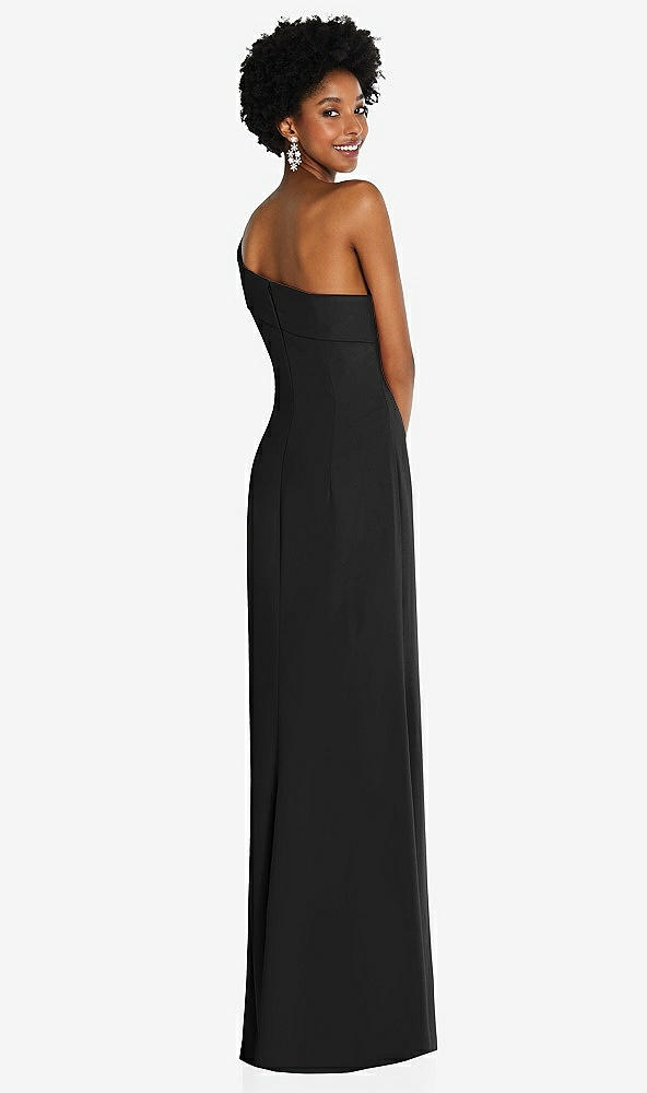 Back View - Black Asymmetrical Off-the-Shoulder Cuff Trumpet Gown With Front Slit