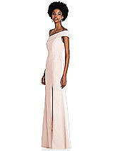 Side View Thumbnail - Blush Asymmetrical Off-the-Shoulder Cuff Trumpet Gown With Front Slit