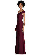 Side View Thumbnail - Cabernet Asymmetrical Off-the-Shoulder Cuff Trumpet Gown With Front Slit