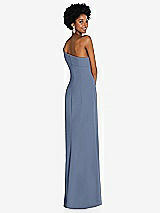 Rear View Thumbnail - Larkspur Blue Asymmetrical Off-the-Shoulder Cuff Trumpet Gown With Front Slit