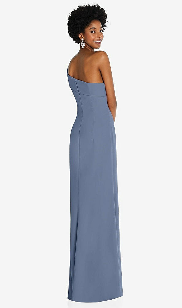 Back View - Larkspur Blue Asymmetrical Off-the-Shoulder Cuff Trumpet Gown With Front Slit