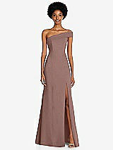 Front View Thumbnail - Sienna Asymmetrical Off-the-Shoulder Cuff Trumpet Gown With Front Slit