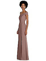 Side View Thumbnail - Sienna Asymmetrical Off-the-Shoulder Cuff Trumpet Gown With Front Slit