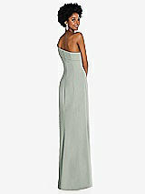 Rear View Thumbnail - Willow Green Asymmetrical Off-the-Shoulder Cuff Trumpet Gown With Front Slit