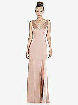 Rear View Thumbnail - Cameo Draped Cowl-Back Princess Line Dress with Front Slit