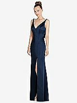 Alt View 1 Thumbnail - Midnight Navy Draped Cowl-Back Princess Line Dress with Front Slit