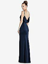 Side View Thumbnail - Midnight Navy Draped Cowl-Back Princess Line Dress with Front Slit