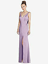 Alt View 1 Thumbnail - Pale Purple Draped Cowl-Back Princess Line Dress with Front Slit