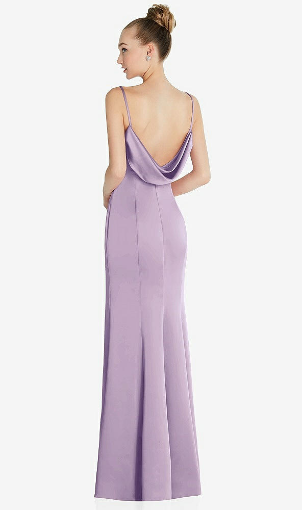 Front View - Pale Purple Draped Cowl-Back Princess Line Dress with Front Slit