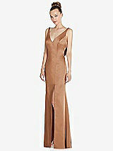 Alt View 1 Thumbnail - Toffee Draped Cowl-Back Princess Line Dress with Front Slit