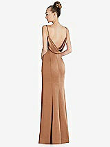 Front View Thumbnail - Toffee Draped Cowl-Back Princess Line Dress with Front Slit
