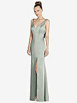 Alt View 1 Thumbnail - Willow Green Draped Cowl-Back Princess Line Dress with Front Slit