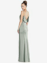 Side View Thumbnail - Willow Green Draped Cowl-Back Princess Line Dress with Front Slit