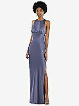Front View Thumbnail - French Blue Jewel Neck Sleeveless Maxi Dress with Bias Skirt