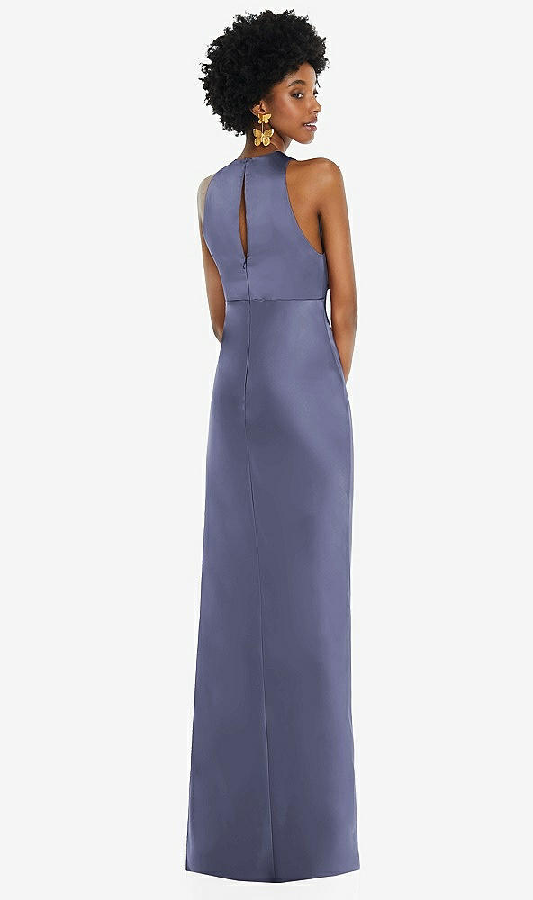 Back View - French Blue Jewel Neck Sleeveless Maxi Dress with Bias Skirt