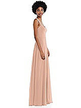 Side View Thumbnail - Pale Peach Contoured Wide Strap Sweetheart Maxi Dress
