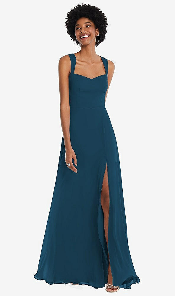 Front View - Atlantic Blue Contoured Wide Strap Sweetheart Maxi Dress