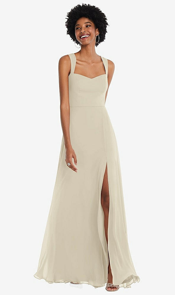Front View - Champagne Contoured Wide Strap Sweetheart Maxi Dress