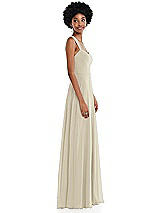 Side View Thumbnail - Champagne Contoured Wide Strap Sweetheart Maxi Dress