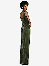 Rear View Thumbnail - Olive Green Draped Skirt Faux Wrap Velvet Maxi Dress