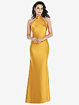 Front View Thumbnail - NYC Yellow Scarf Tie High-Neck Halter Maxi Slip Dress