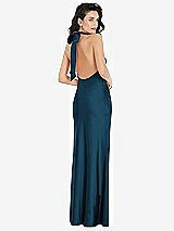 Rear View Thumbnail - Atlantic Blue Scarf Tie High-Neck Halter Maxi Slip Dress