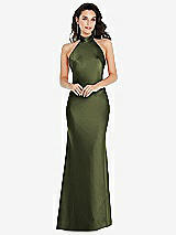 Front View Thumbnail - Olive Green Scarf Tie High-Neck Halter Maxi Slip Dress
