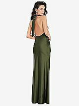 Rear View Thumbnail - Olive Green Scarf Tie High-Neck Halter Maxi Slip Dress