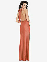 Rear View Thumbnail - Terracotta Copper Scarf Tie High-Neck Halter Maxi Slip Dress