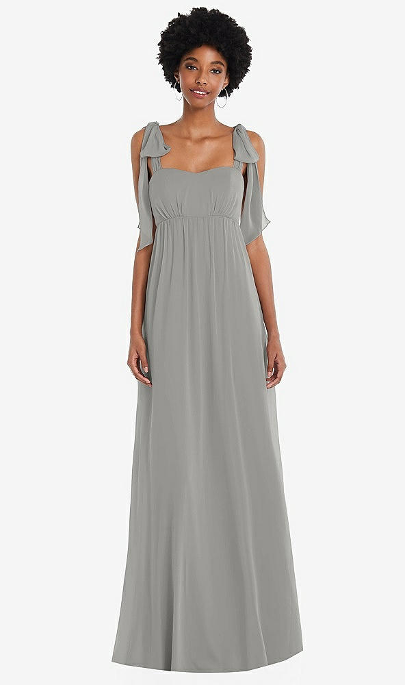 Front View - Chelsea Gray Convertible Tie-Shoulder Empire Waist Maxi Dress
