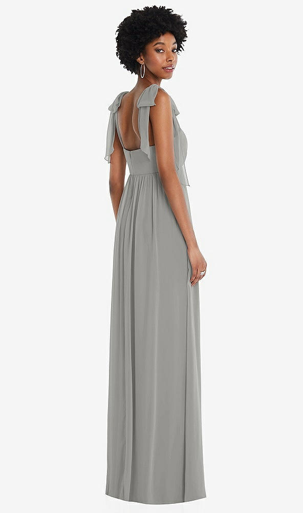 Back View - Chelsea Gray Convertible Tie-Shoulder Empire Waist Maxi Dress