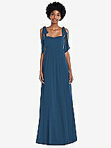 Front View Thumbnail - Dusk Blue Convertible Tie-Shoulder Empire Waist Maxi Dress