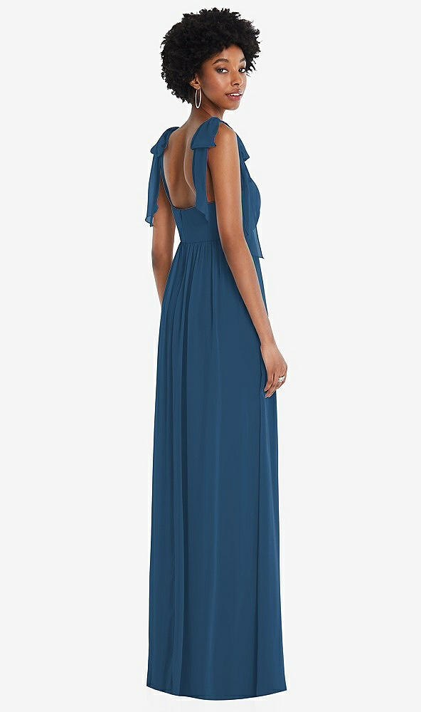 Back View - Dusk Blue Convertible Tie-Shoulder Empire Waist Maxi Dress