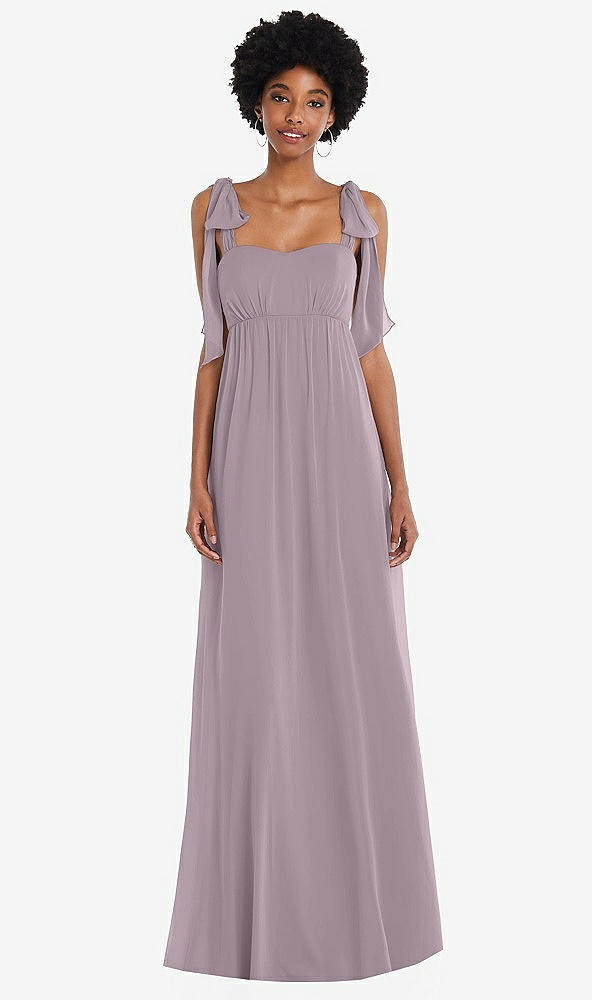 Front View - Lilac Dusk Convertible Tie-Shoulder Empire Waist Maxi Dress
