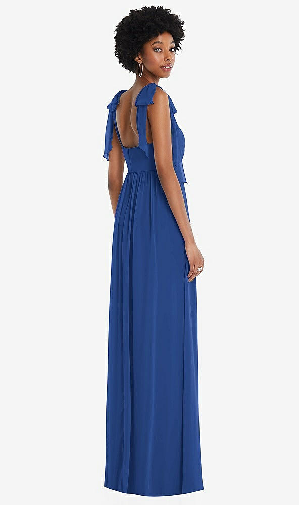 Back View - Classic Blue Convertible Tie-Shoulder Empire Waist Maxi Dress